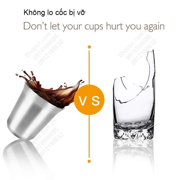 Cốc nhỏ uống cà phê, trà bằng inox 304 loại 2 lớp, 80ml