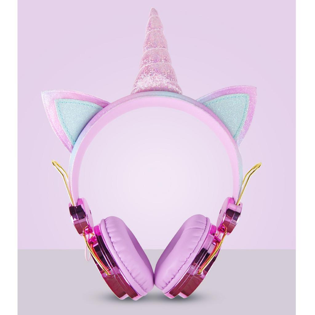 2x Cute Unicorn Glitter Kids Headphone with Microphone for Girls Children