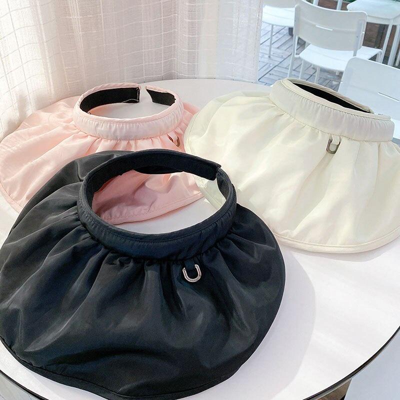 Summer Folding Sun Hat Hair Hoop Women Sun Visor Elastic Top Empty Hats UV Sun Protection Wide Brim Sport Beach Caps Hats