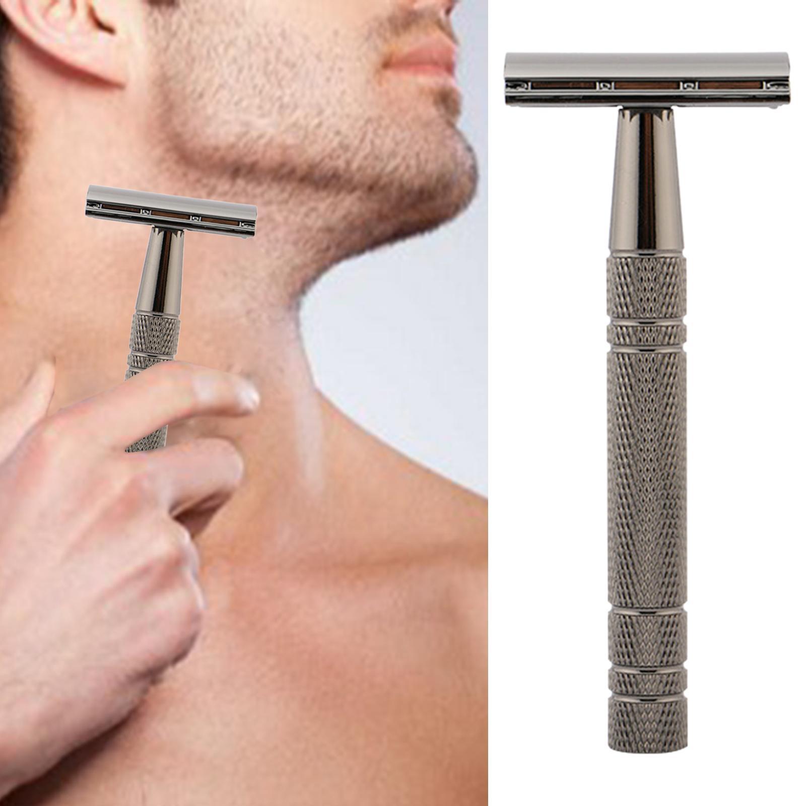 Double Edge Safety Razor, Long Non Slip Handle Shaving for with 5Pcs Razor Blades