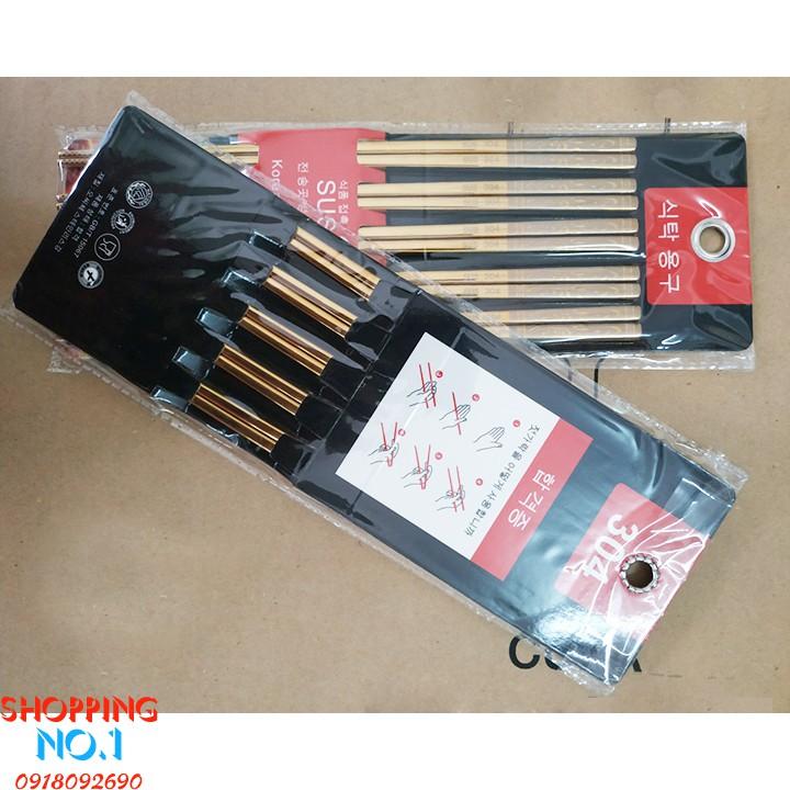 SET 5 ĐÔI ĐŨA INOX 304 KHẮC LOGO HOA VĂN CAO CẤP - INOX304
