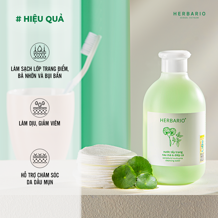 Bộ 3 rau má và diếp cá Herbario chăm sóc da mụn: Nước tẩy trang 300ml + Sữa rửa măt 200ml + Xịt khoáng 100ml