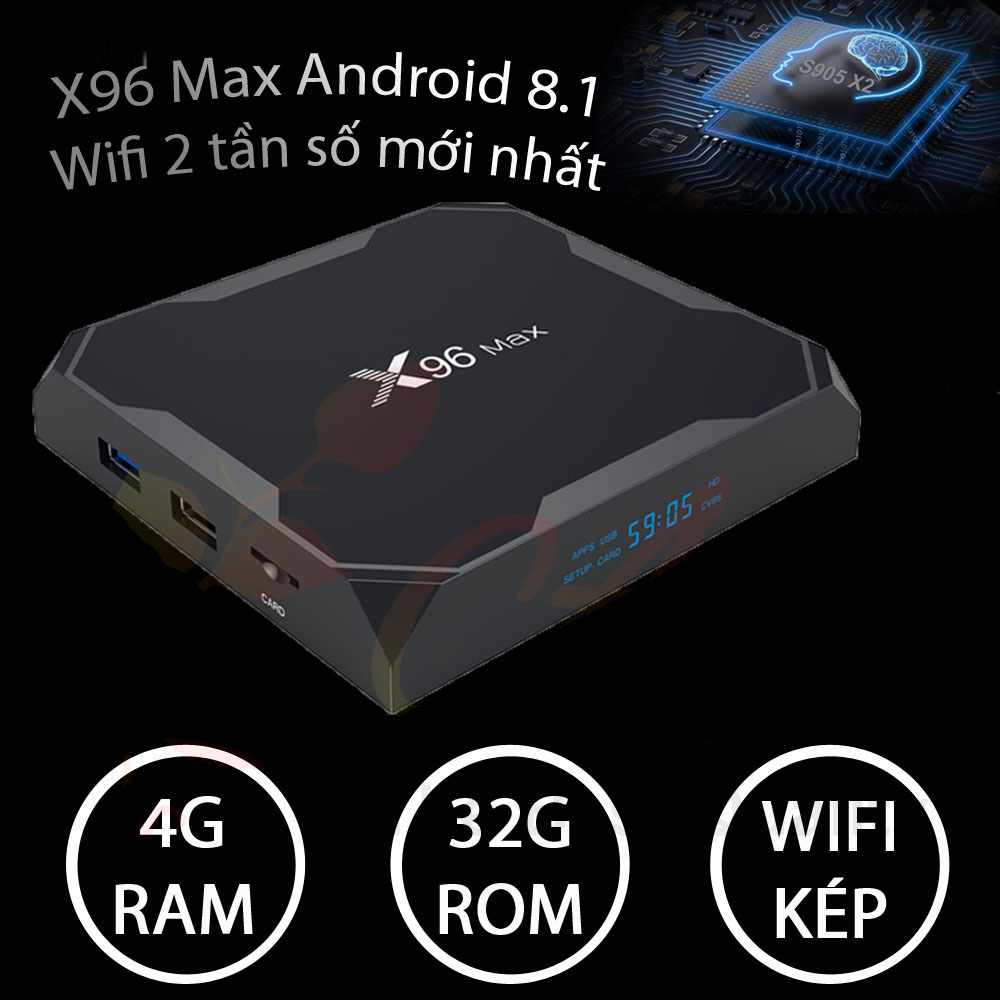 THIẾT BỊ X96 MAX HỆ ĐIỀU HÀNH ATV 4GB RAM 32GB ROM WIFI KÉP ANDROID TV CÓ BLUETOOTH CÀI SẴN ỨNG DỤNG XEM PHIM HD VÀ TRUYỀN HÌNH CÁP - Hàng Nhập Khẩu