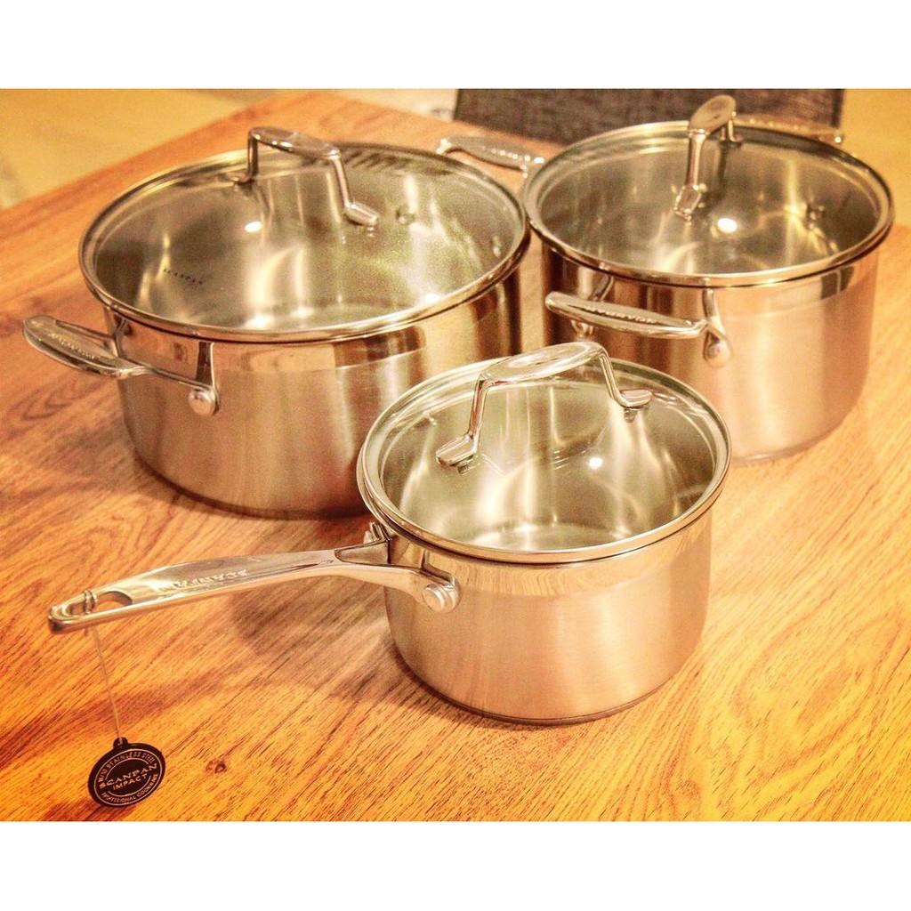 Bộ 3 nồi inox châu Âu Scanpan Impact 71000301, đúc đáy 3 lớp dày, bắt từ nhanh, truyền nhiệt đều, bền đẹp