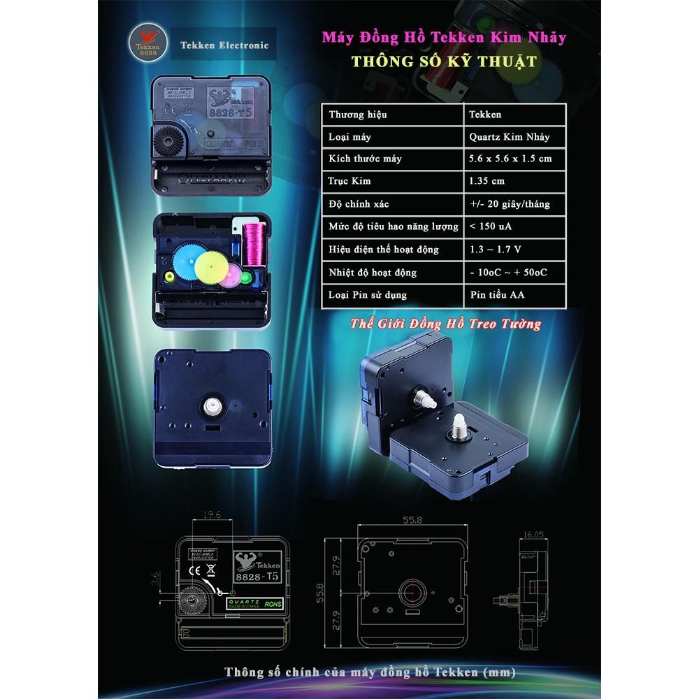 Máy Đồng Hồ Treo Tường Cao Cấp TEKKEN Kim Nhảy - Bộ Kim HOA VĂN hoặc KIM ĐẠI - Pin Tiểu AA Vỏ Nhôm - Bảo Hành 1 Năm