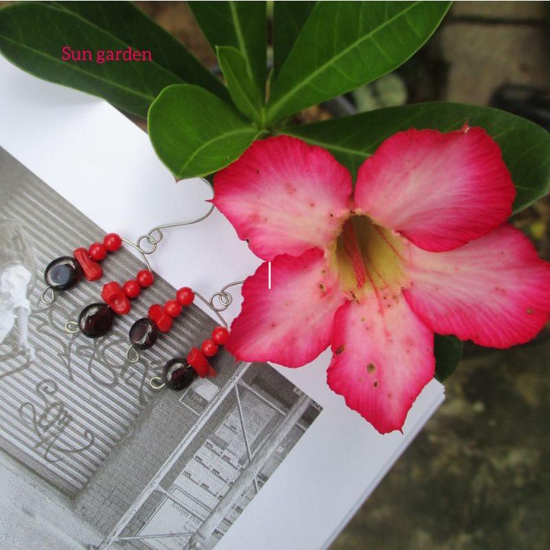 Bông tai san hô đỏ red coral handmade
