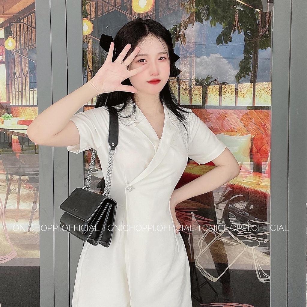 Jumpsuit nữ xòe kiểu sơ mi xẻ tà siêu xinh 2 màu sắc giúp nàng nổi bật dự tiệc, dạo phố
