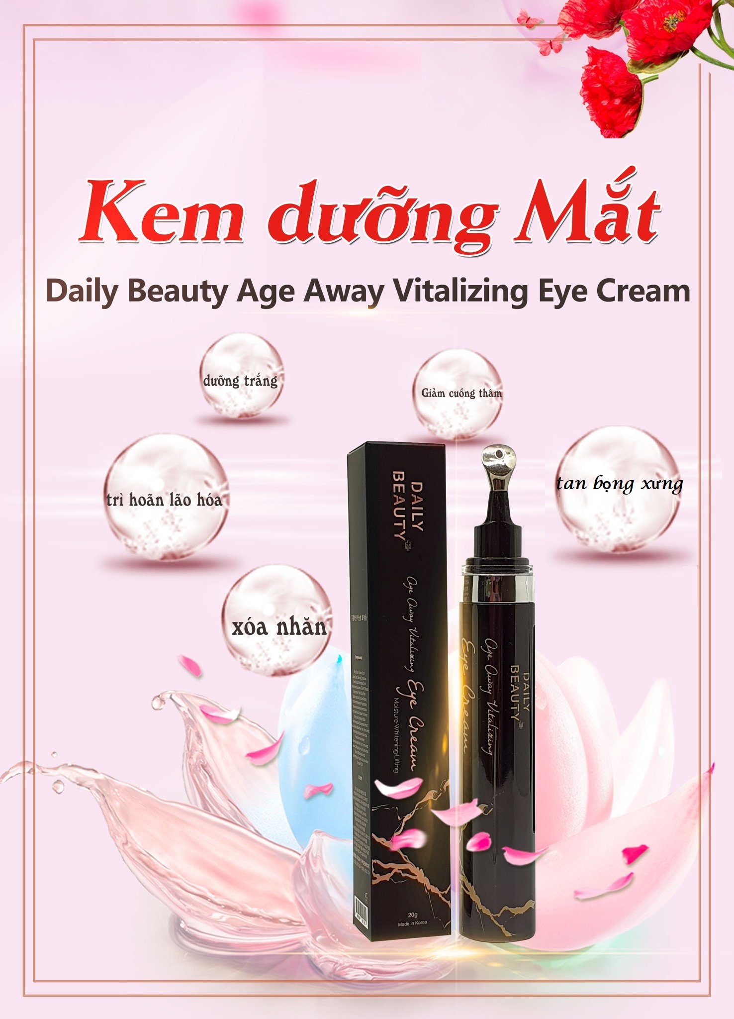 Combo dưỡng da mặt Daily Beauty Age Away Vitalizing gồm Nước hoa hồng, Serum, Sữa dưỡng, Kem mắt, Kem dưỡng ban đêm + kèm quà tặng