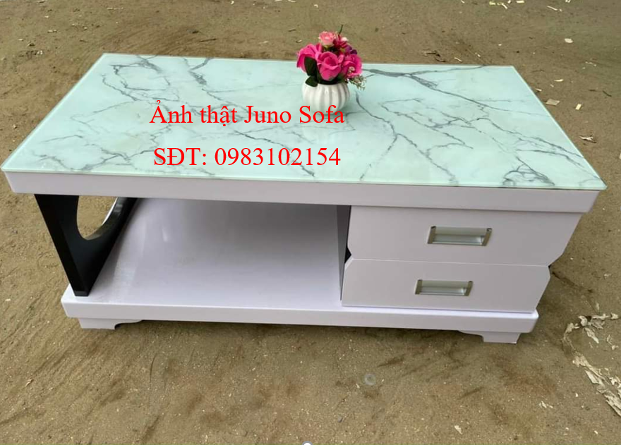 Bàn trà gỗ mặt Kính Juno Sofa 2 hộc kéo