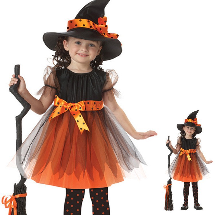 Đầm hóa trang phù thủy kèm nón Halloween cho bé (không gồm chổi và vớ quần)