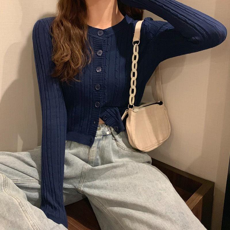 Áo khoác sweater dáng ngắn ôm phong cách cổ điển dành cho nữ