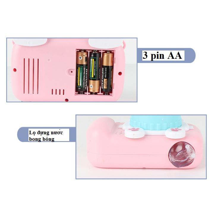 Đồ chơi Máy ảnh thổi bong bóng phát nhạc chạy pin, bắn bong bóng xà phòng có sẵn cho bé