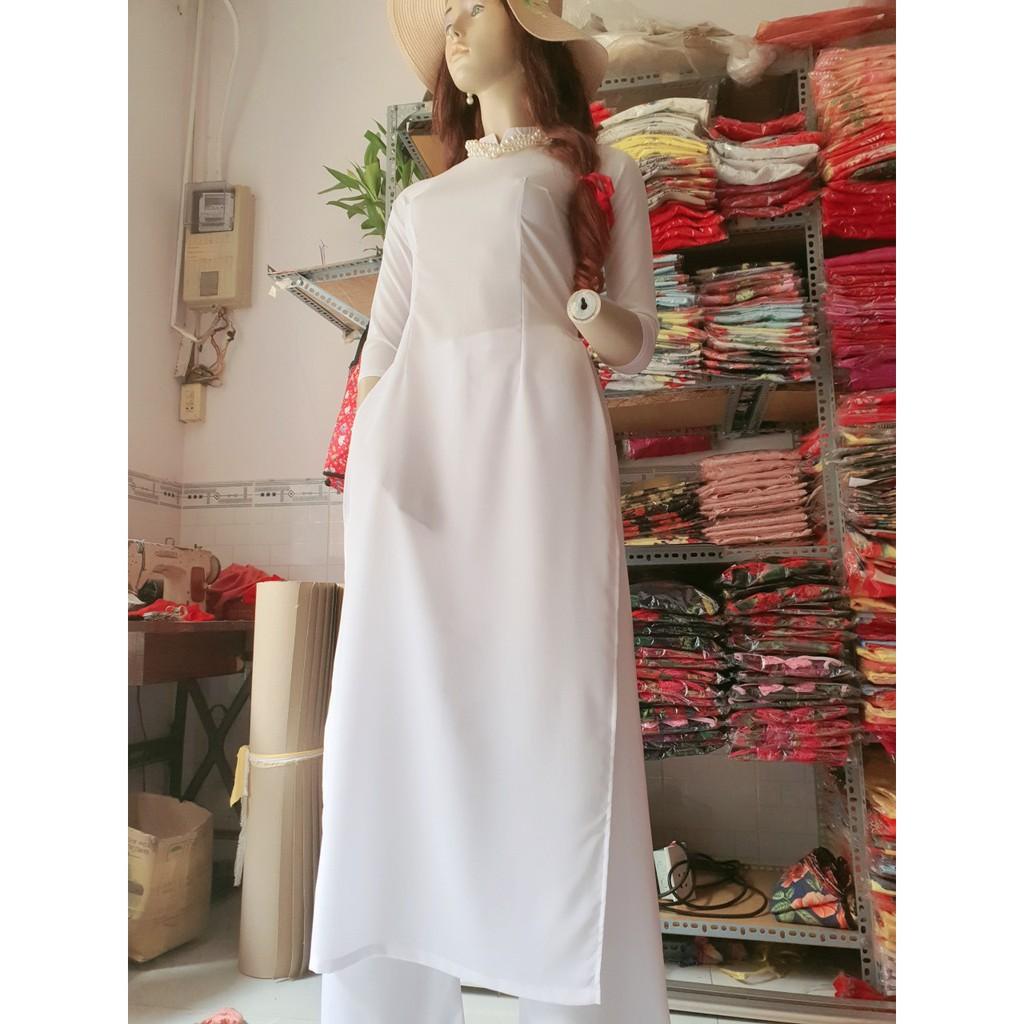 áo dài hoc sinh vải gấm trắng( áo kèm quần