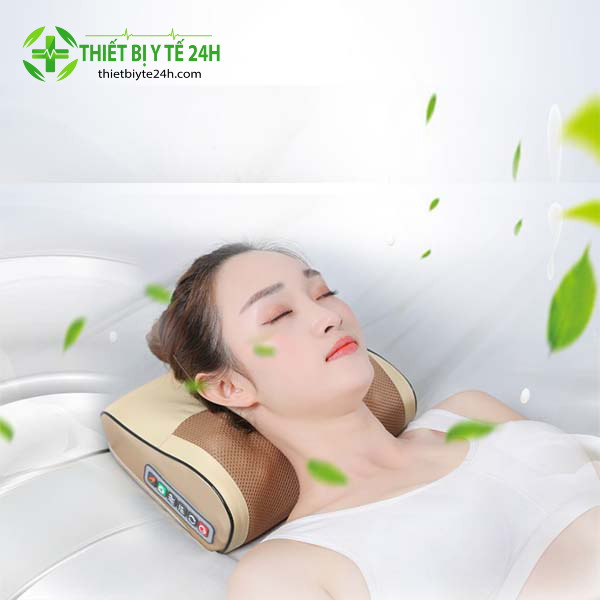 Gối Mát Xa, Gối Massage Hồng Ngoại Xoa Bóp Giảm Căng Thẳng 16 BI, Bảo Vệ Vai Gáy, Hỗ Trợ Mất Ngủ