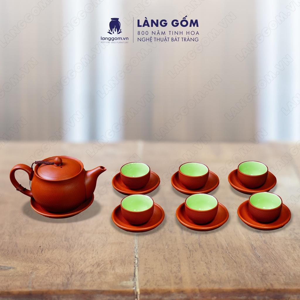 Bộ ấm chén đất nung hồng ganh - Men mộc - Gốm sứ Bát Tràng - langgom.vn