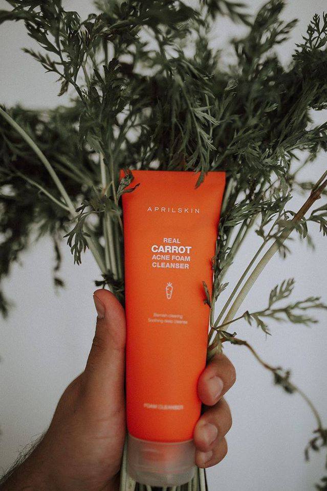 Bộ 4 Sản Phẩm Cà Rốt Giảm Mụn, Làm Sáng Da Aprilskin Carrotene( Cleanser + Vita pad + serum carrot + sunscreen) + Tặng Kèm 1 Băng đô tai mèo (màu ngẫu nhiên)