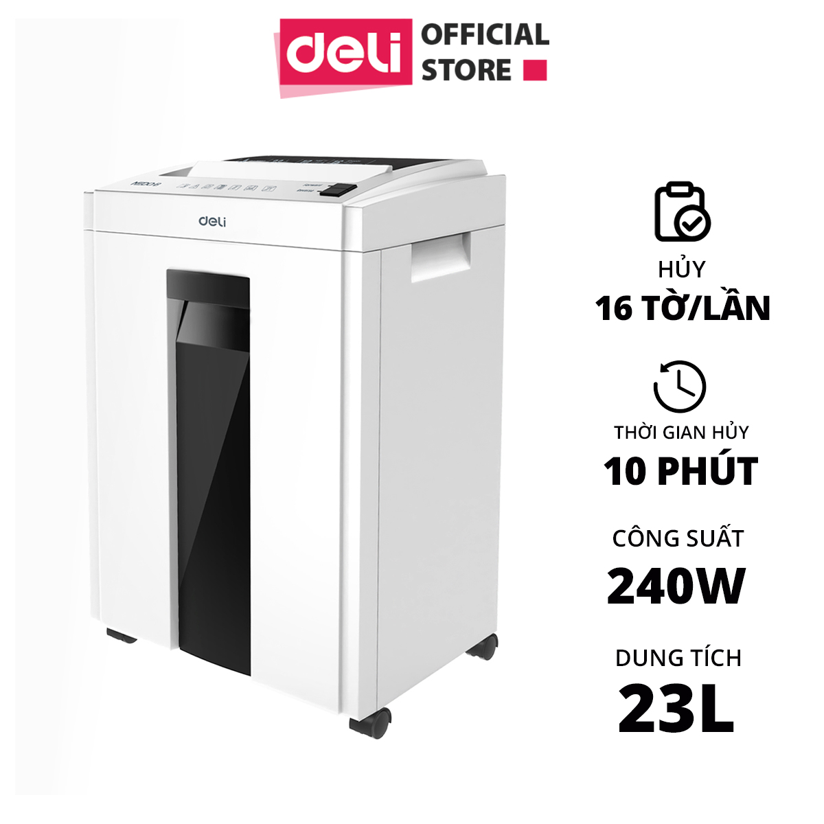 Máy Hủy Tài Liệu 23L Cao Cấp Deli - Máy Huỷ Giấy 23 Lít Phù Hợp Cho Bảo Mật Giấy Tờ Trong Doanh Nghiệp, Văn Phòng, Nhà Trường - Hàng Chính Hãng - ET053