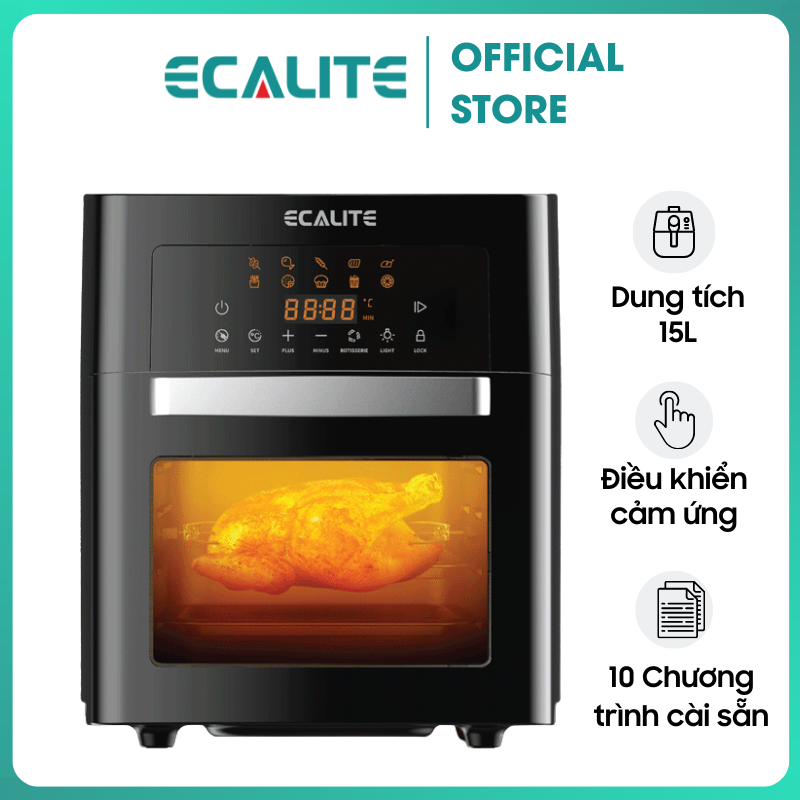 Nồi Chiên Không Dầu Ecalite EL-AF15 - Dung Tích Lớn 15 Lít - Công Nghệ Rapid Air Giảm Dầu Mỡ - Công Suất 1700W - Hàng Chính Hãng