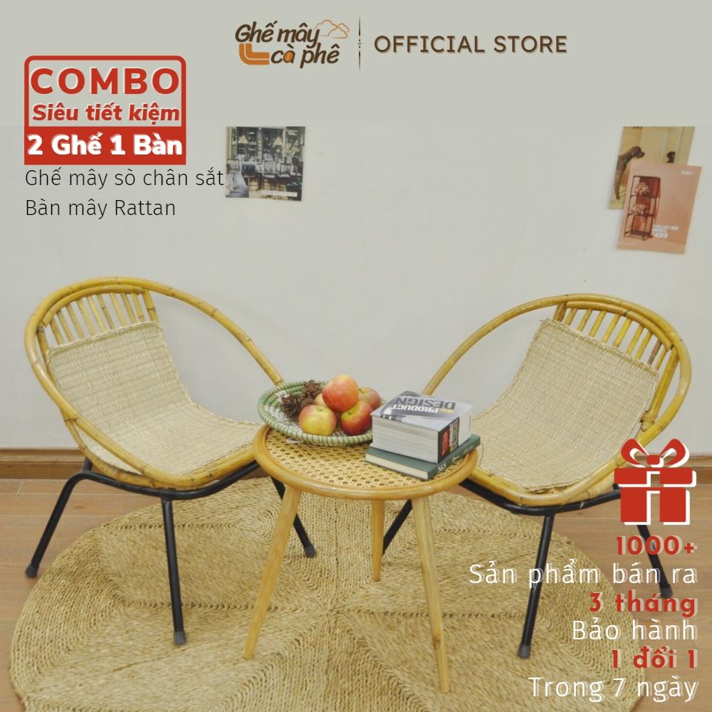 (Combo siêu tiết kiệm) Bộ bàn ghế mây sò chân sắt phù hợp cho quán cafe / bộ decor gia đình / ban công / Homesta