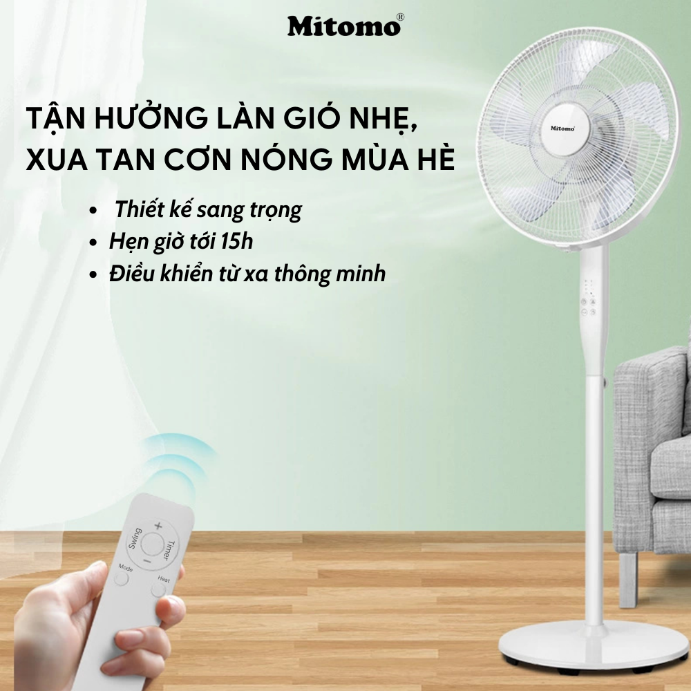 Quạt Cây Đứng Cao Cấp Mitomo FCE - 50AE MAX, có điều khiển từ xa, hẹn giờ, hoạt động siêu êm hàng chính hãng