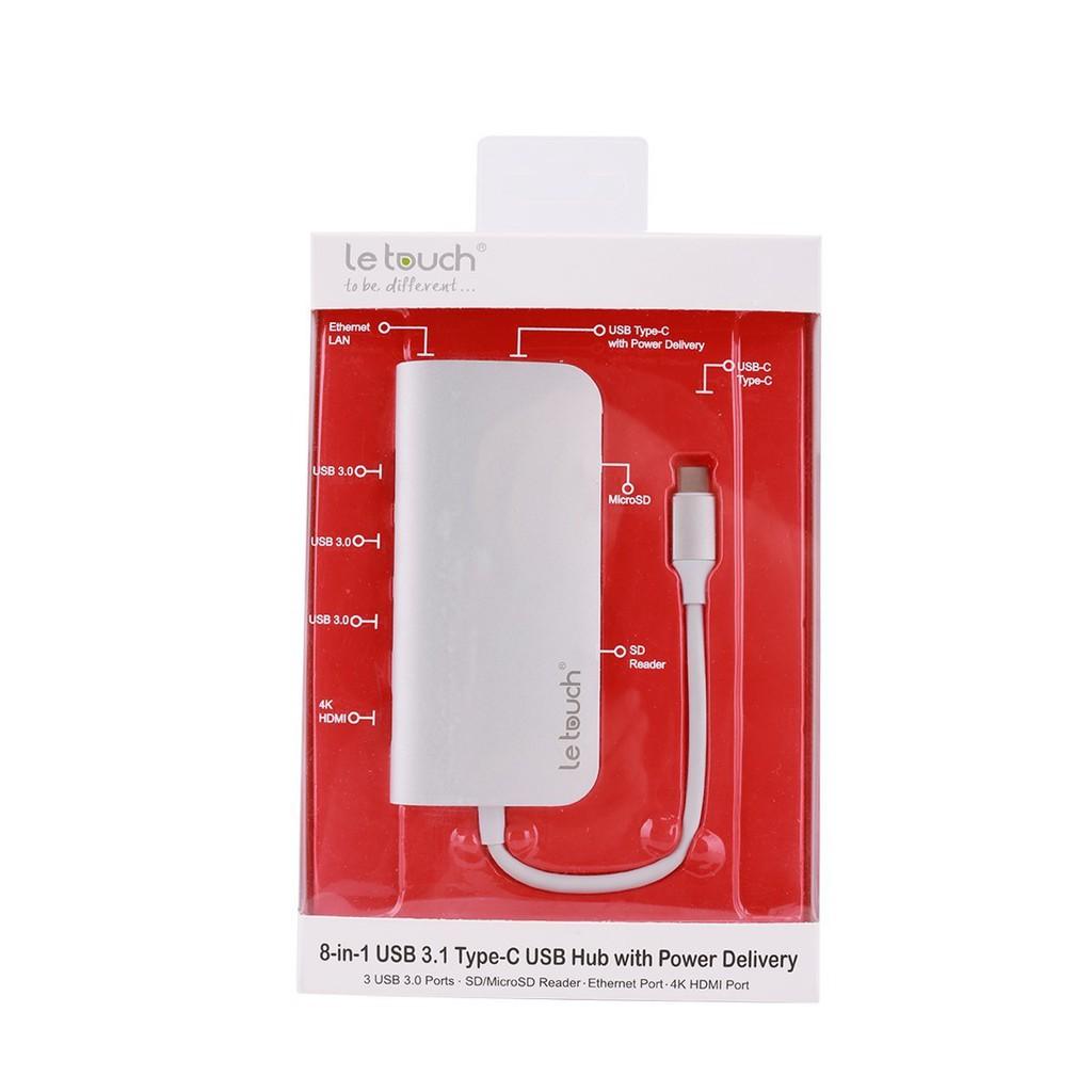 Cáp Usb Type C Chính hãng Letouch Multi Port Adapter 8 in 1 (xám)