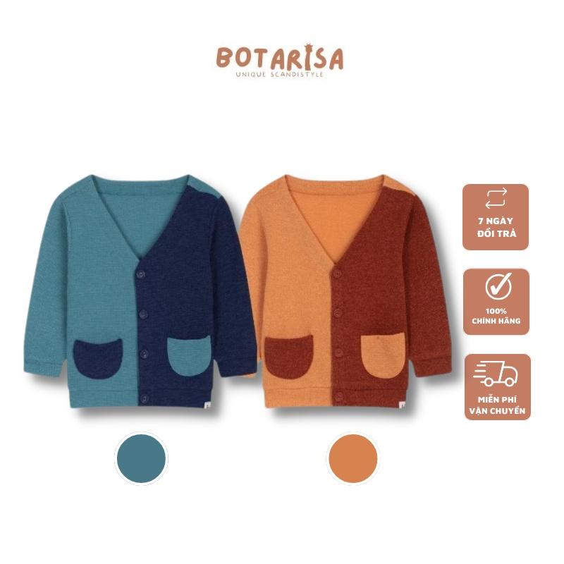 Áo khoác len cho bé trai, bé gái Botarisa cadigan thu đông dài tay phối 2 màu vintage phong cách Hàn Quốc