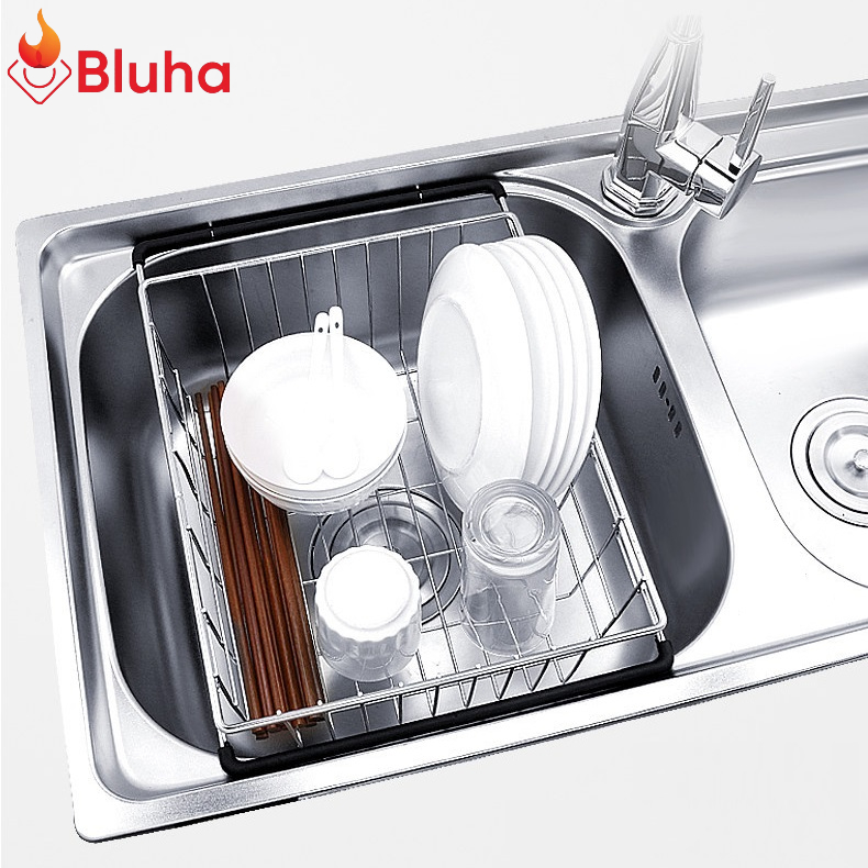 Khay Gác Bồn Rửa Chén SUS Inox 304 Để Hoa Quả, Bát Đĩa Điều Chỉnh Kích Cỡ Thông Minh