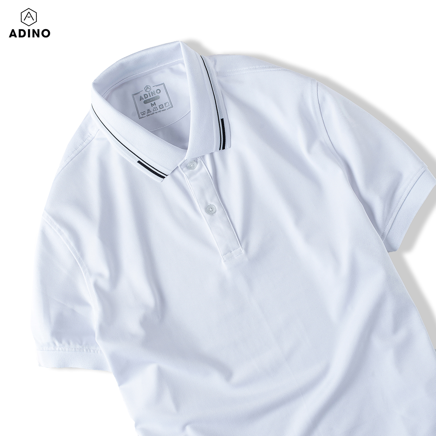 Áo polo nữ màu trắng phối viền ADINO vải polyester cotton không bai xù dáng công sở slimfit hơi ôm trẻ trung APN05