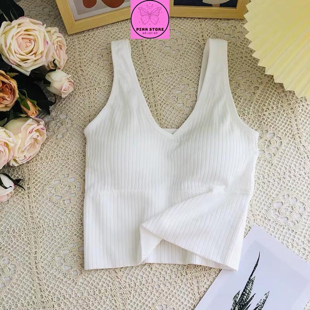 Áo Bra Len Tăm Cotton Cổ Tim Có Đệm Ngực Xuất Nhật PINK STORE
