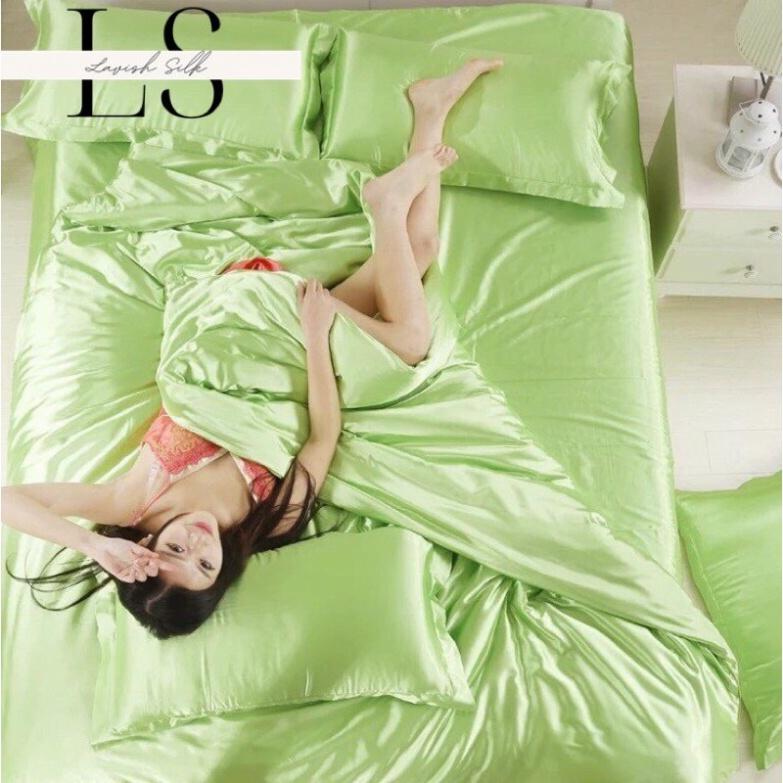 Bộ Ga Gối Phi Lụa Lavish Silk Cao Cấp Mát Lạnh Hàng Loại 1 - Xanh Mạ Non