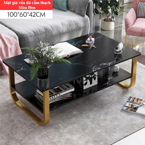 Bàn Trà Sofa Gỗ Họa Tiết Cẩm Thạch Giả Đá, Trang Trí Phòng Khách, Bàn Sofa 2 Tầng, Chân Thép Tĩnh Điện Chắc Chắn