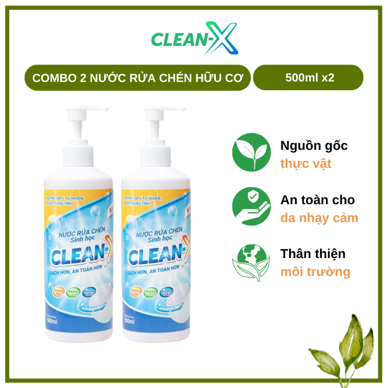 NƯỚC RỬA CHÉN BÁT SINH HỌC CLEANX 500mL- COMBO 2 Chai 500ML