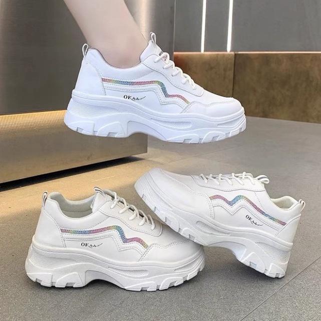 Giày thể thao nữ độn đế vạch sóng K.O - giày sneaker nữ trắng đế cao 7 cm giày ulzzang nữ hàn quốc đẹp giá rẻ 2021