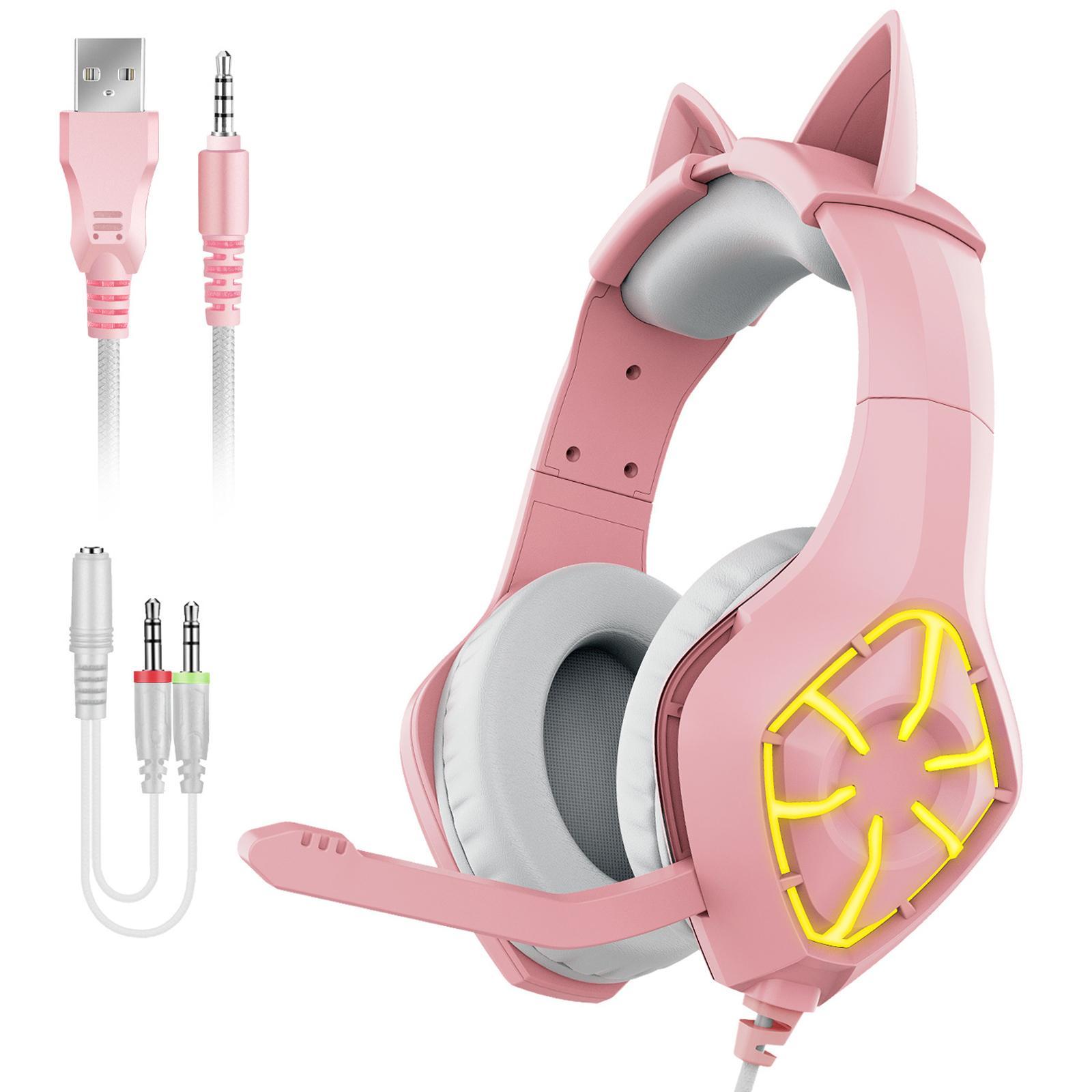 Gaming Headset Stereo with Pink  Headphones Headphone for Smartphones