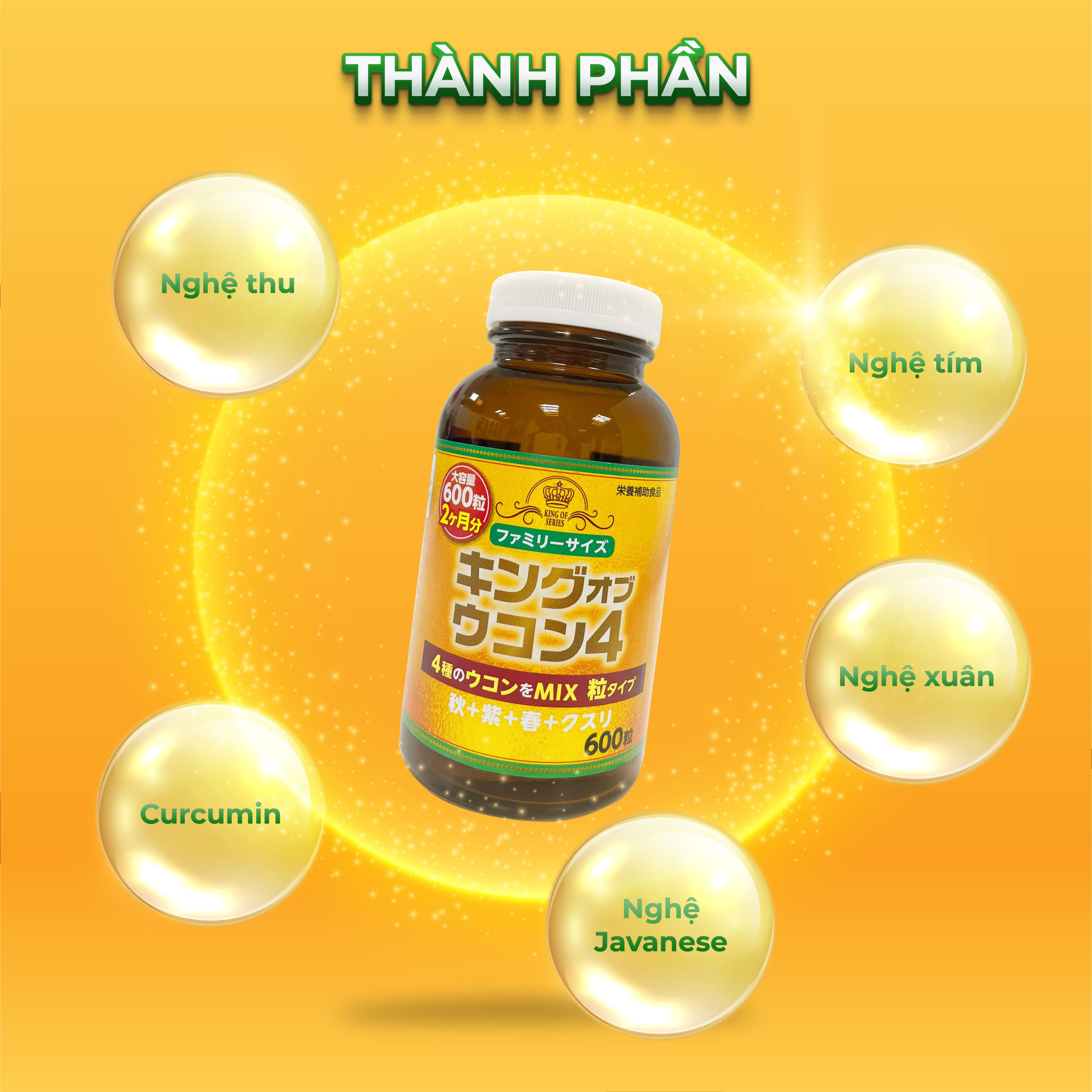 Viên uống chiết xuất nghệ Nhật Bản King Ukon - lọ 600 viên. Thực phẩm chức năng hỗ trợ bệnh lý tiêu hóa, cải thiện chức năng gan