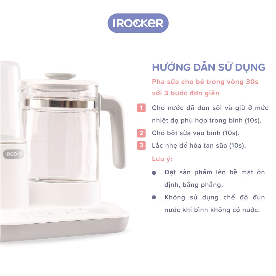 Bình đun nước và hâm sữa bằng điện IROCKER - KW 001