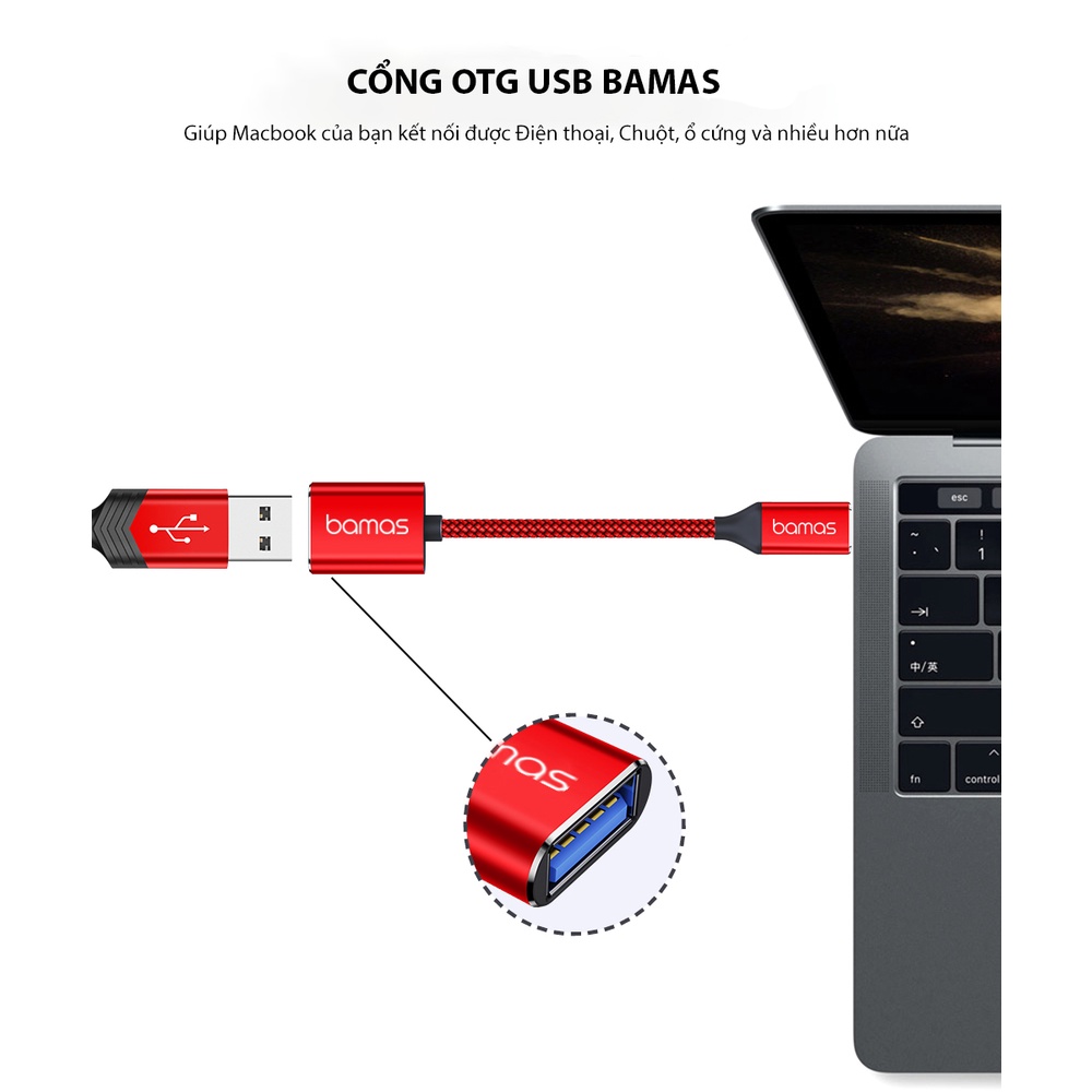 Cáp OTG Type C Bamas BC022 - Bộ Chuyển Đổi Usb Sang Type C  Usb 3.0 -Truyền Tải Dữ Liệu Siêu Tốc Lên Đến 5Gbps - Hàng Chính Hãng