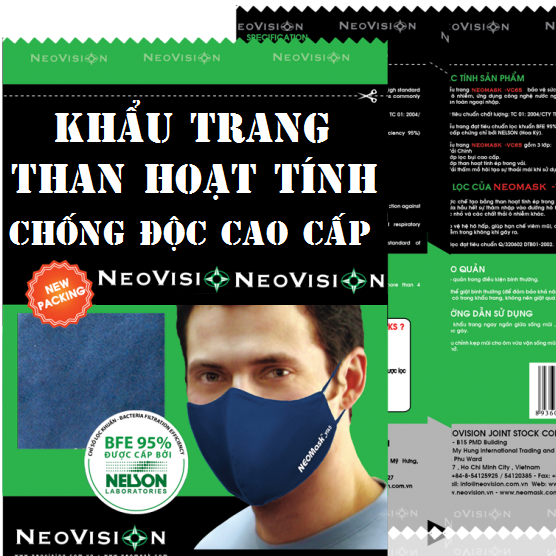 Khẩu trang than hoạt tính NeoVision - NeoMask VC65 ( chuẩn N95 ) Chống bụi siêu mịn PM2.5, lọc khuẩn BFE 95% (Được cấp bởi Nelson Lab), kháng khuẩn, chống giọt bắn có thể giặt tái sử dụng nhiều lần- Xanh đậm