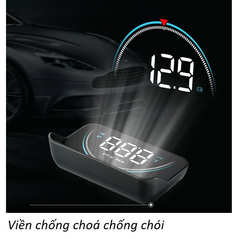 HUD M8 lắp cổng OBD hiển thị tốc độ và cảnh báo tốc độ lên kính ô tô
