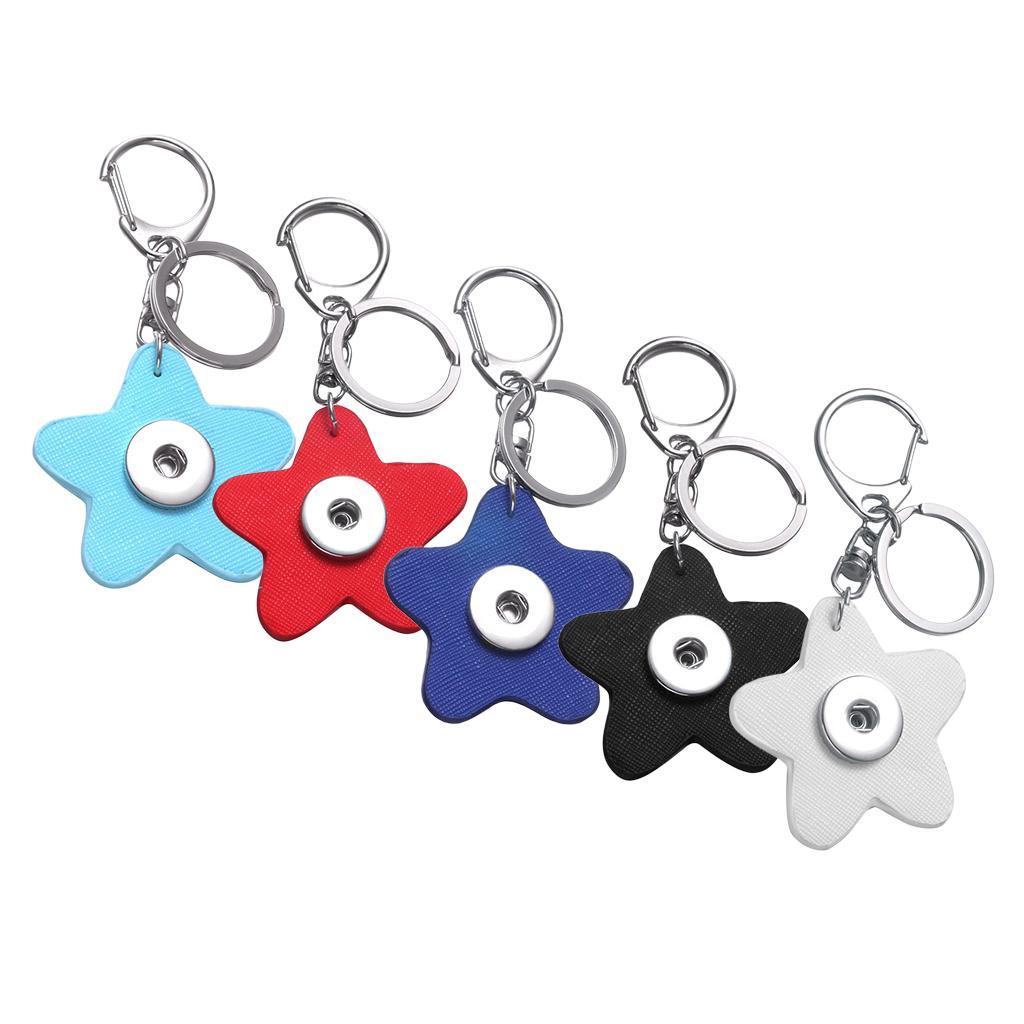 Key Chain Cute Pentagram Key Ring for Decorating Car Keys, Home Keys, Bag Purse Decoration, Easy To Find, 5 Color Choices (PU+Alloy)