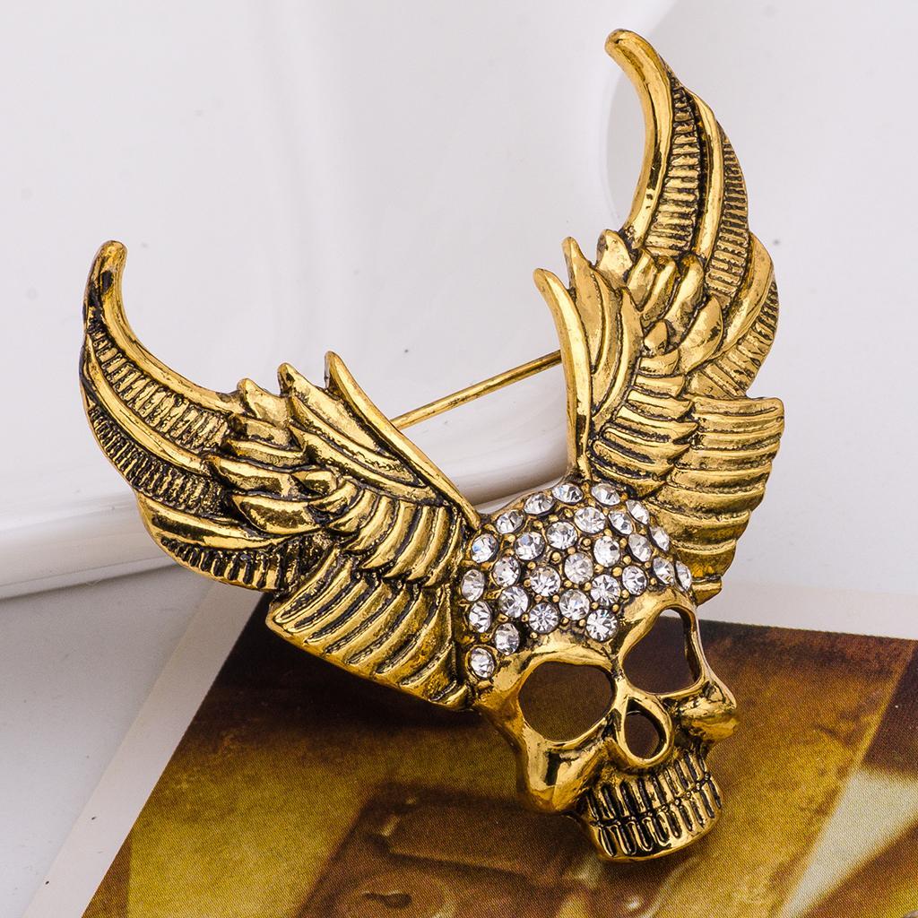 2X Fashion Style Angel Wings Skull Brooch Metal Plated Hollaween Jewelry Gold