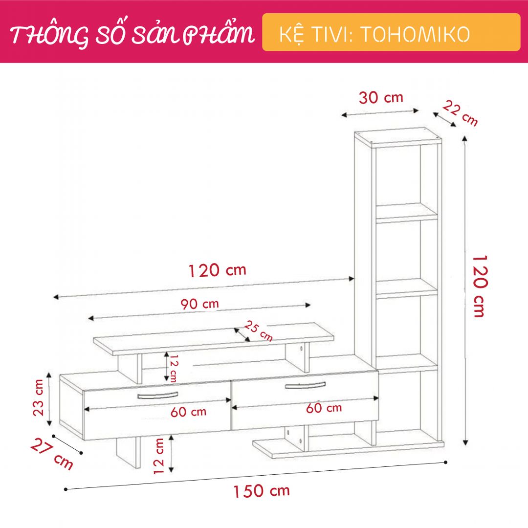 Kệ tivi gỗ hiện đại SMLIFE Tohomiko | Gỗ MDF dày 17mm chống ẩm | D150xR27xC120cm