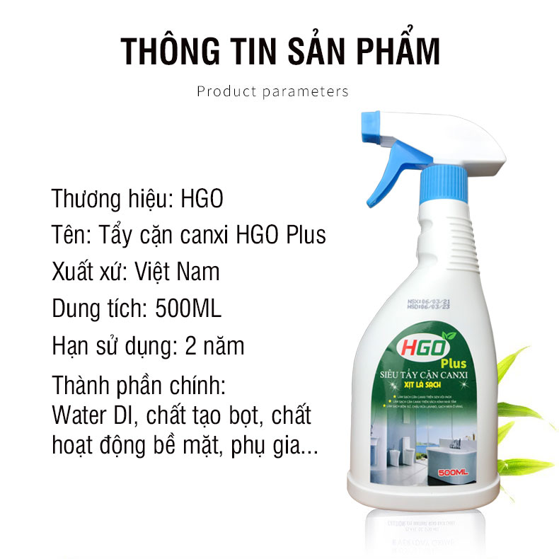 Tẩy cặn canxi nhà tắm HGO Plus an toàn, tiện lợi, hiệu quả 500ml