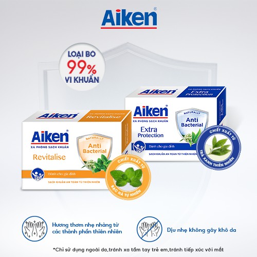 Combo 6 Xà Phòng Sạch Khuẩn Aiken Chiết Xuất Trà Xanh Thiên Nhiên 90G hộp