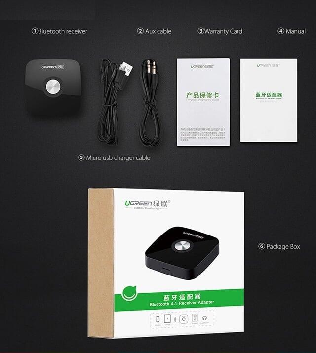 Ugreen UG30444CM122TK BT 4.1 màu Đen Bộ nhận âm thanh Bluetooth chuẩn 3.5mm - HÀNG CHÍNH HÃNG