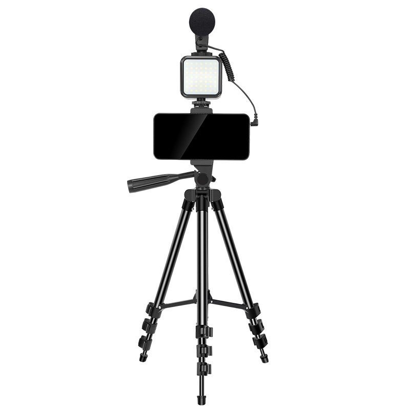 Chân tripod có kẹp, điều khiển, đèn LED, micro cho điện thoại chụp ảnh, quay video