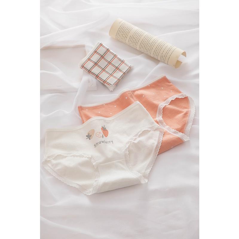 Quần Lót Nữ Cotton Mỏng Kháng Khuẩn Thời Trang Hình Dâu Tây Ngang Eo . Hàng Loại Đẹp.