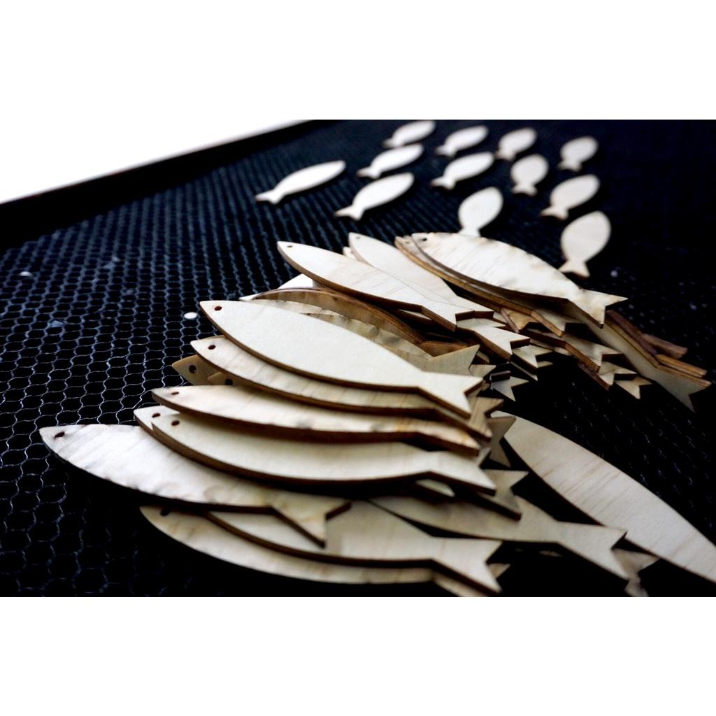 Set 20 con Cá Gỗ Tô Mầu Cho bé 9cm kèm màu tô và cọ