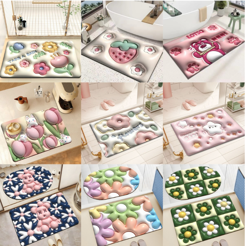 Thảm lau chân 3D in hình siêu cute, thảm chùi chân silicone thấm nước chống trượt GD724-ThamNoi