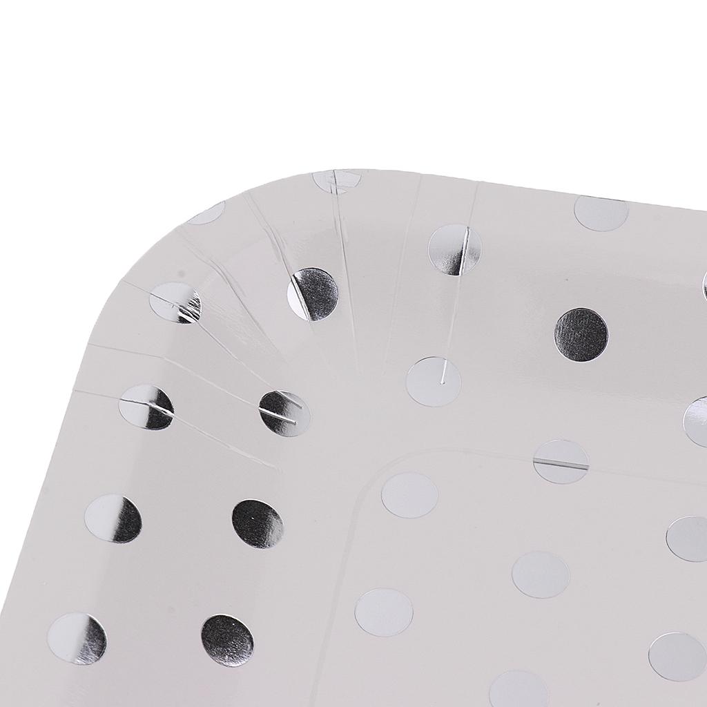 5x6 Shiny Silver Polka Dots Paper Plates Party Disposable Tableware Decoration